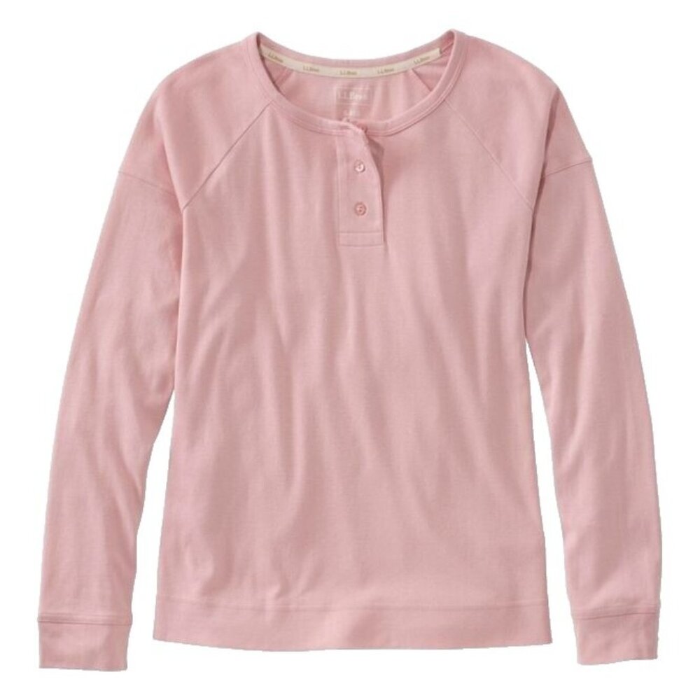 {L.L. Bean} Light Pink Henley Long Sleeve Pajama/Lounge Shirt ~ Medium Petite